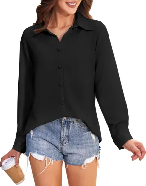 Women's Button Down Dress Shirts Long Sleeve Stretch Blouse Work Office Casual Chiffon Tops