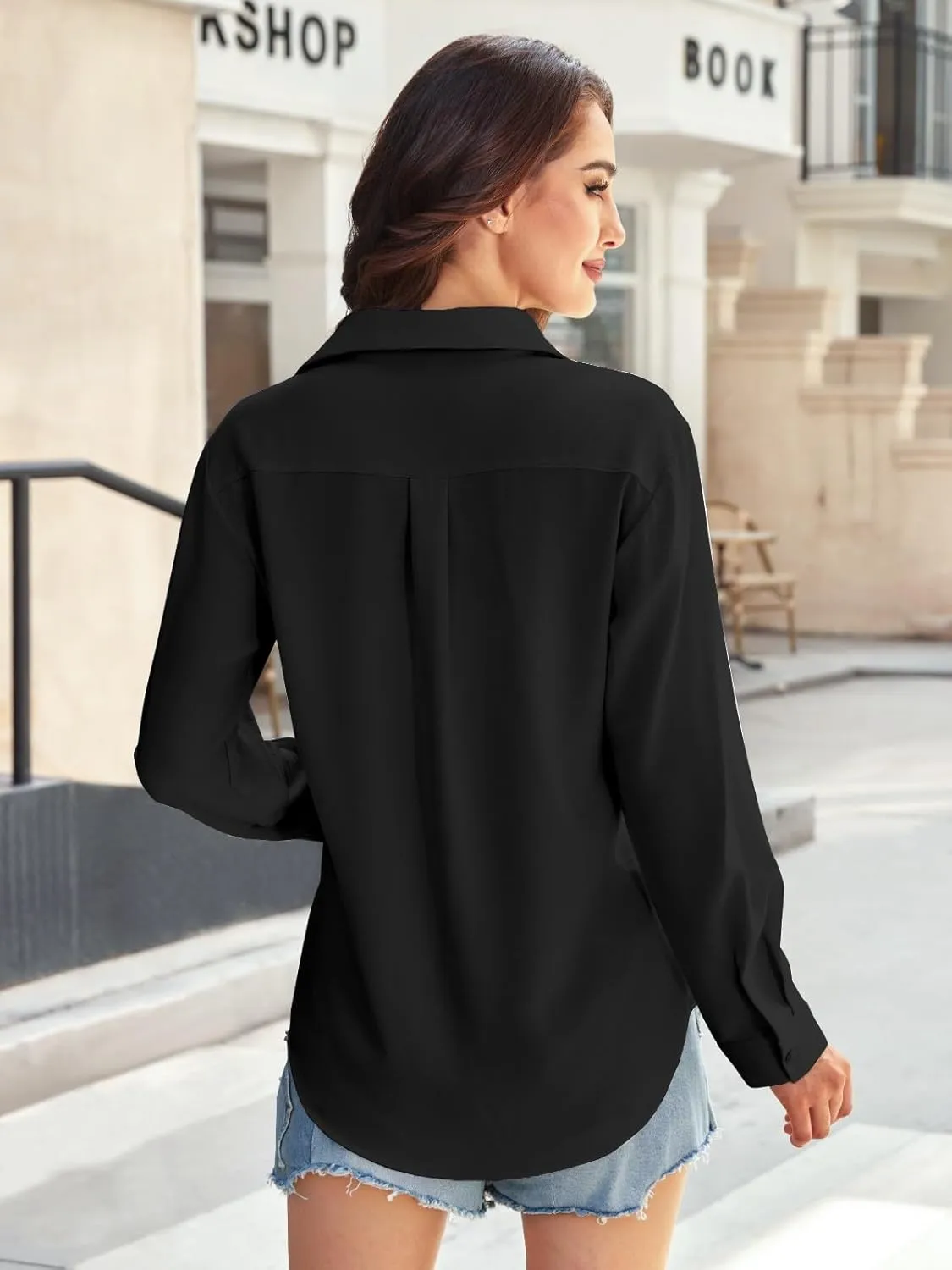 Women's Button Down Dress Shirts Long Sleeve Stretch Blouse Work Office Casual Chiffon Tops