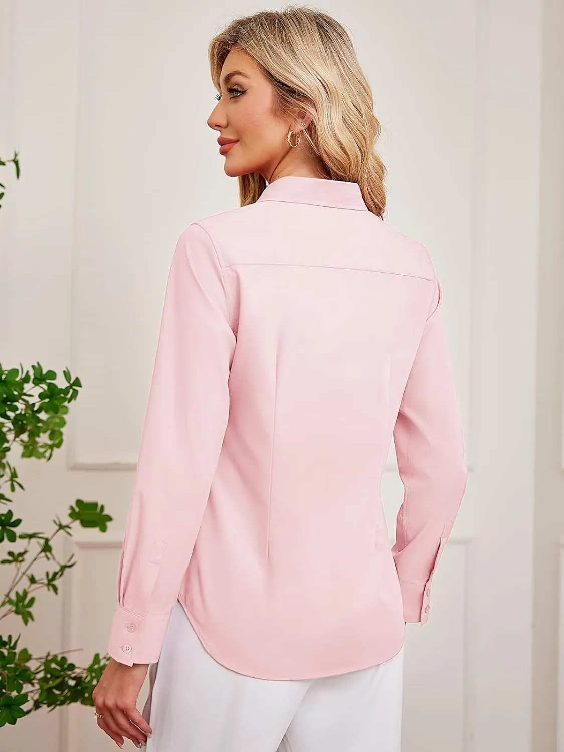 Women's Button Down Shirts Fitted Dress Shirts Collared Long Sleeve Wrinkle Free Blouse Formal Office Work Tunic Tops