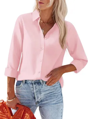 Women's Button Down Shirts Fitted Dress Shirts Collared Long Sleeve Wrinkle Free Blouse Formal Office Work Tunic Tops