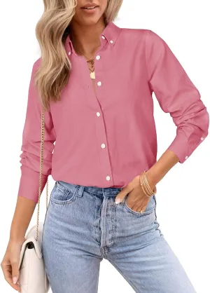 Womens Oxford Shirts Button Down Shirts Cotton Dress Shirts Long Sleeve Collared Work Office Blouses Tunic Tops
