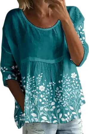 Womens Peasant Boho Tunic Tops 2025 Floral Printed 3/4 Length Sleeve Casual Loose Fit Summer Flowy Babydoll Blouses