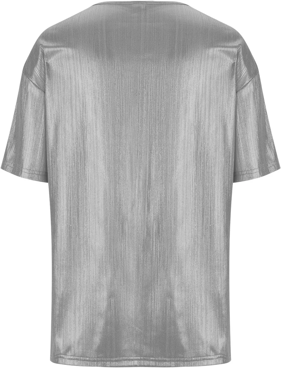 Women's Shiny Metallic Tops Short Sleeve T Shirt Glitter Party Disco Club Tees Holographic Music Festival Outfit