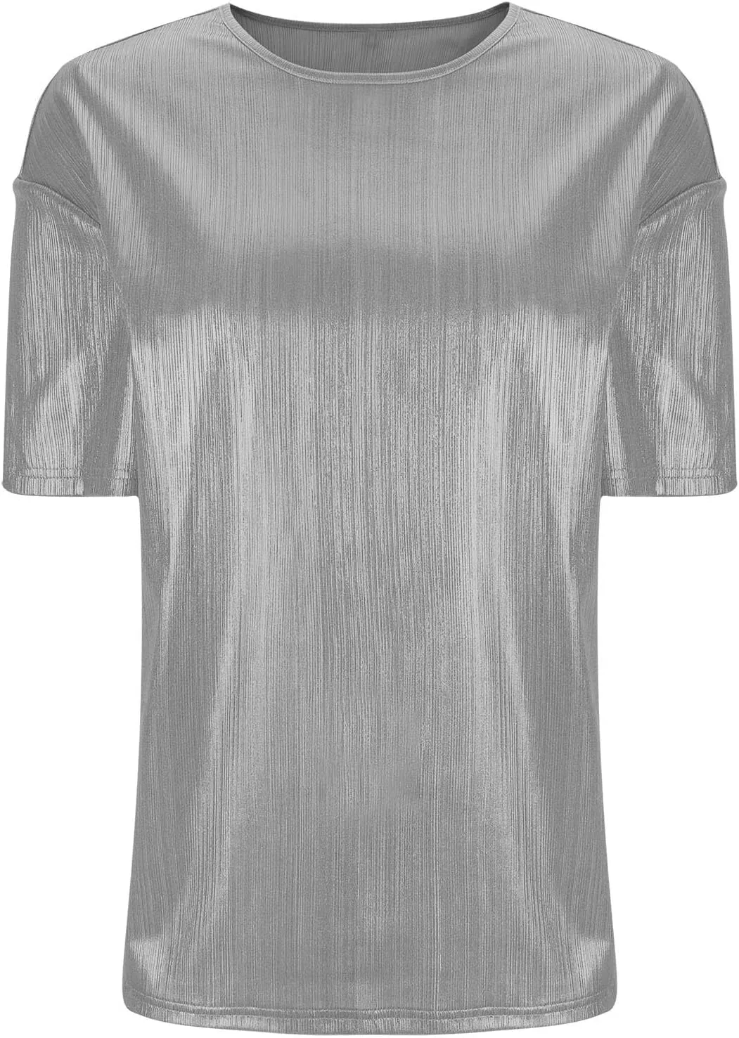 Women's Shiny Metallic Tops Short Sleeve T Shirt Glitter Party Disco Club Tees Holographic Music Festival Outfit