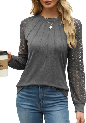Womens Tops Dressy Business Casual Blouses Cute Soft Lace Long Sleeve Work Shirts Fall Clothes