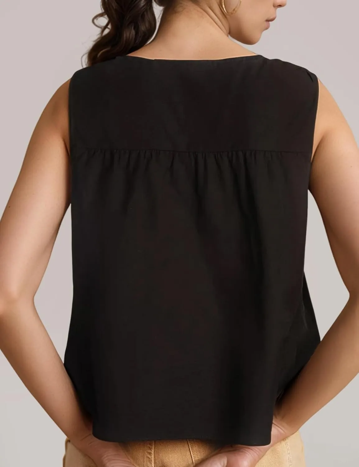 Wyeysyt Peplum Tops for Women Shirred Swing Tank Tops Pleated Flowy Vest Casual Sleeveless Blouse Loose Fit Ruffled Shirts